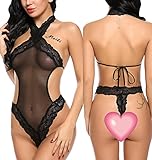 Avidlove Women Halter Lingerie Teddy Lace Mesh Babydoll Mini Bodysuit
