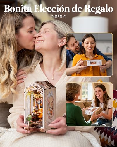Rolife Book Nook Kit Houses Miniatures to Assemble Holiday Coffee Puzzle Wood 3D Adults with Lights Home Decoration Book Models to Build Adults Gift for Teacher Mother Children