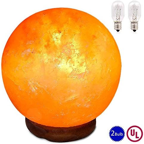 pursalt Himalayan Salt Lamp Night Light Large size 6 inches 15cm Hand Carved Taly Wood Base Pink Crystal Rock Salt Light for Air Purifying, Home Décor, Table Lamp, Gifts, Extra Replacement Bulb, Globe