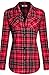 BodiLove Women's Warm Flannel Long Roll Up Sleeve Button Up Plaid Shirt