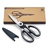 Professional Kitchen Scissors, Ideal for Poultry, Fish, Meat, Herbs, BBQ and Camping Food Preparation, Bonus Shears Protection Cover (Black)