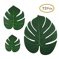 BCARICH 72 Pcs Artificial Tropical Palm Leaves Jungle Decoration Monstera Faux Large Green Leaf for Hawaiian Luau Party Beach Birthday Theme (3 Size)