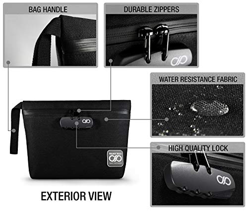 Smell Proof Bag + Grinder Card | Durable Water Resistant Stash Bag with Combination Lock & Inside Pouches for Your Herbs & Smelly Accessories: Pipe, Vape, Rolling Papers - 11x7.5x2.5