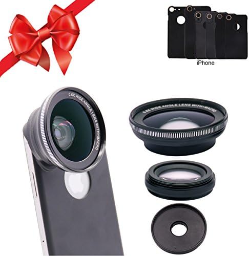 Cell Phone Camera Lens Kit Super 0.6X Wide Angle and 15X Macro Lens 2 in 1 with Phone Case for iPhone X/ 8 Plus/ 8/ 7 Plus/ 7/ 6 Plus/ 6s Plus/ 6/ 6s (Black)