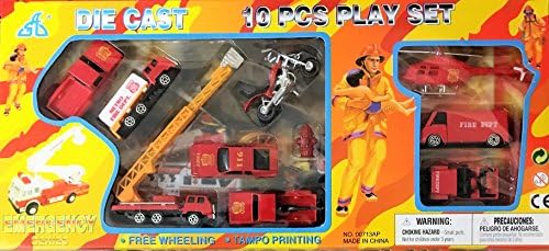 Free Wheel Fire Rescue 10 Pieces Die Cast Car Series, Emergency Vehicles Full Playset