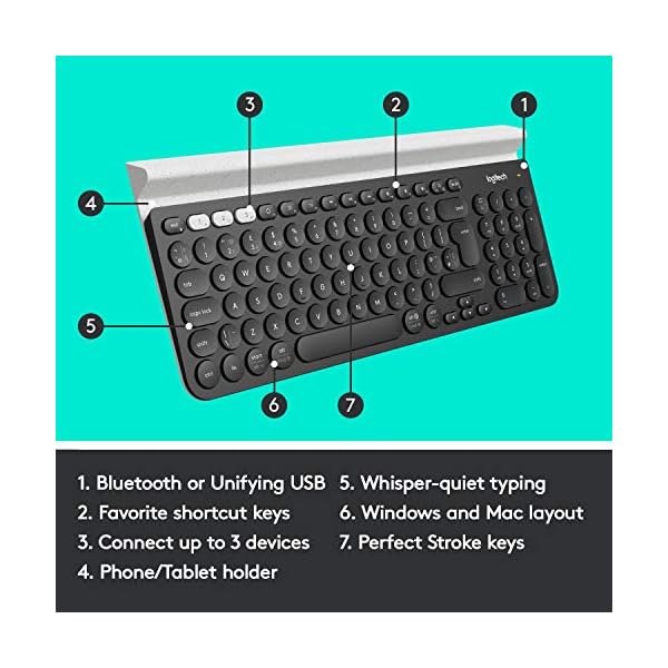 Logitech K780 Multi-Device Wireless Keyboard for Windows, Apple android or Chrome, Wireless 2.4GHz and Bluetooth, Quiet…
