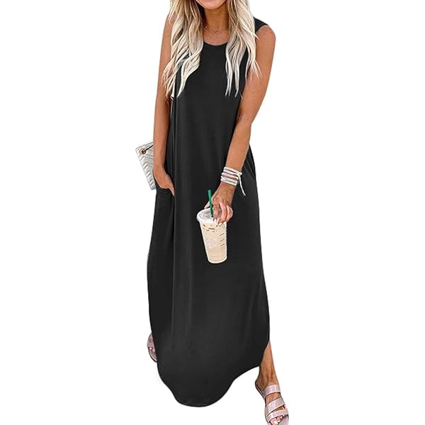 Women's Casual Sleeveless Maxi Dress - Shirred Back, Beach Vacation Boho Flowy Dress - View #12