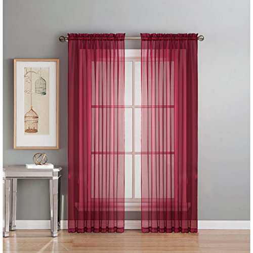 Window Elements Diamond Sheer Voile Extra Wide 56 x 95 in. Rod Pocket Curtain Panel, Burgundy