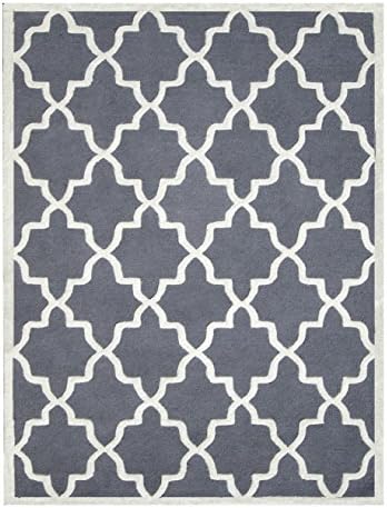 Dark Grey and Ivory Hand-Tufted Area Rug, 100% Natural Wool Moroccan Trellis Design, Plush Hi/Low Cut Pile 5'x8' & 8'x10' by DecorShore