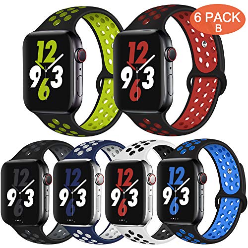 OriBear Compatible for Apple Watch Band 44mm 42mm, Breathable Sporty for iWatch Bands Series 4/3/2/1, Watch Nike+, Various Styles and Colors for Women and Men(S/M,6 Pack B)