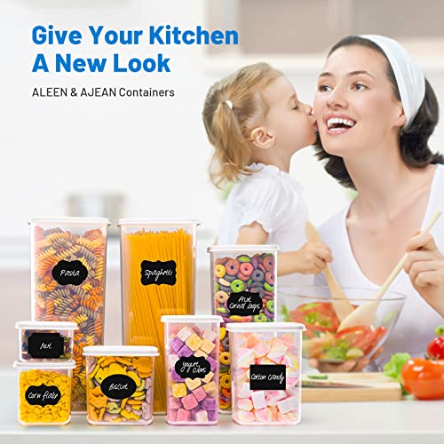 Airtight Food Storage Containers Set with Lids[8 Pack] for Kitchen & Pantry Organization, Canisters for Cereal Flour Sugar Dry Food BPA Free Plastic Stackable, Include Labels Marker Spoon