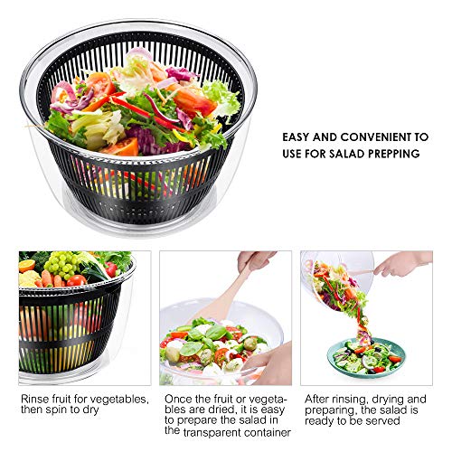 Large Salad Spinner - 5L Lettuce Spinner Vegetables Washer and Dryer, Upgraded Press Design with Lockable Plastic Colander Basket & Salad Bowl, Fruit Veggie Wash & Salad Making, BPA Free