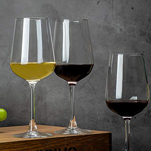 15-Oz Red White Wine Glasses Set of 8, Long Stem Clear Party Simple Wine Cups, Wedding Party Glassware