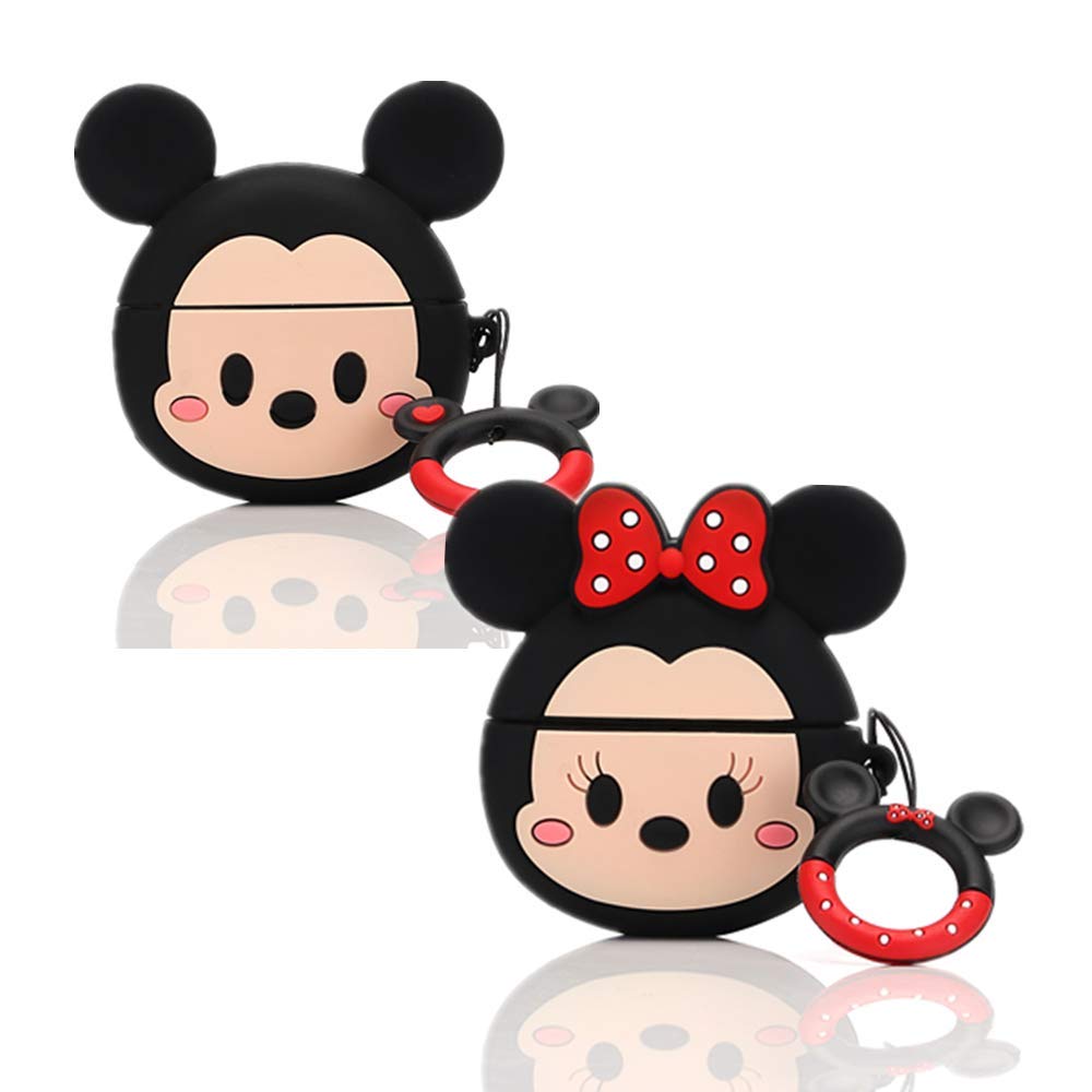 YIGEYI Silicone Case Compatible with Airpods Pro Funny Cute 3D Cartoon Cover[2Pack][DSN Animation Design] (Minnie Face/Mickey Face)