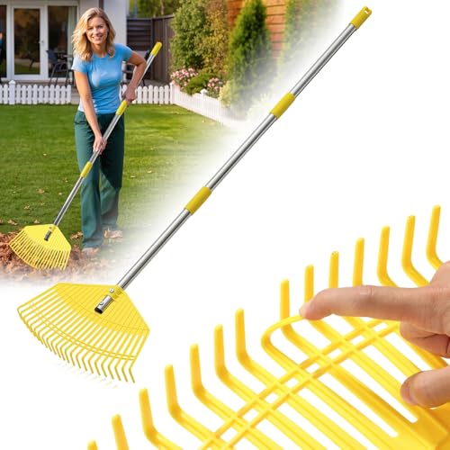 Garden Leaf Rake for Leaves - 42cm Wide Nylon Plastic Head,165cm Adjustable Lightweight Handle for Women Seniors Kids,23 Flexible Lawn-Friendly Tines for Grass,Pine Needle,Mulch,Small Debris