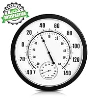 Indoor Outdoor Weather Thermometer Hygrometer 10" Decorative Wall Thermometer Round Dial Thermometer No Battery Needed