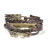 HITOP Jewelry Mens Womens Leather Bracelet, Anchor Love Will Charm Bangle, Brown