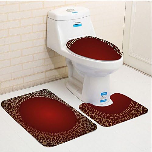 Keshia Dwete Three-Piece Toilet seat pad customMaroon Vintage Frame with Gold Colored Eastern Motifs Traditional Retro Artwork Maroon Gold