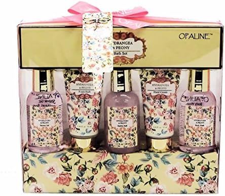 Hydrangea Peony Opaline Luxury Bath Spa Gift Set - Shower Gel, Foam Bath, Bubble Bath, Hand Cream, Body Wash
