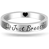 Iringnier Just Breathe Rings for Women Sterling Silver Lotus Just Breathe Ring 925 Inspirational Encouragement HopeRings Adjustable Mothers Day Gifts Size 7 8
