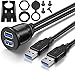 ICESPRING 2 Ports Dual USB 3.0 Male to USB 3.0 Female AUX Flush Mount Car Mount Extension Cable for Car Truck Boat Motorcycle Dashboard Panel -(3 Feet) primary