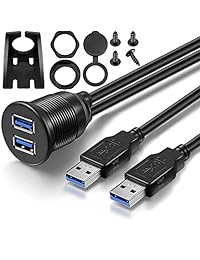 2 puertos Dual USB 3.0 macho a Cable de extensión USB 3.0 hembra AUX Flush Mount Soporte de coche para salpicadero de coche camión Barco motocicleta Panel (3 pies)