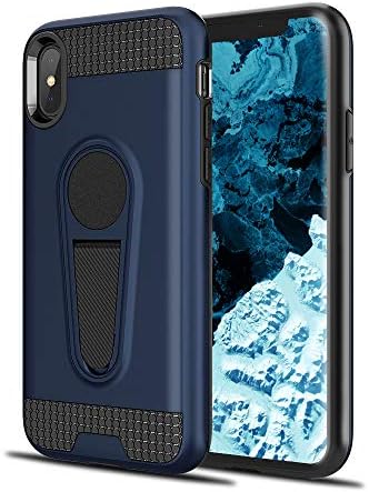 Metal Kickstand Case Compatible with iPhone XR, Dual Layers Heavry Duty Protective Cover with Car Magnetic Stand Compatible with iPhoneXR 6.1 inch (Blue)