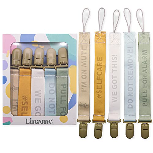 Liname Neutral Pacifier Clip with Cute Phrases 5 Pack Pacifier Clips