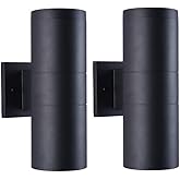 mirrea Modern Outdoor Porch Light Patio Light in 2 Lights with Aluminum Cylinder and Tempered Glass Cover Waterproof Wall Sco