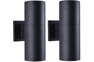 mirrea Modern Outdoor Porch Light Patio Light in 2 Lights with Aluminum Cylinder and Tempered Glass Cover Waterproof Wall Sconce 2 Pack (Matte Black)