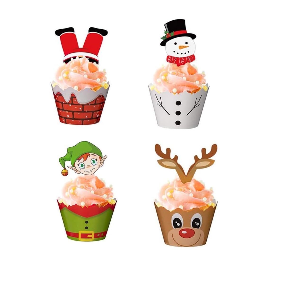 NUOBESTY 48pcs Christmas Cupcake Toppers and Wrappers Cupcake Toppers for Christmas Party Supplies Party Favors (24 Wrappers + 24 Toppers)