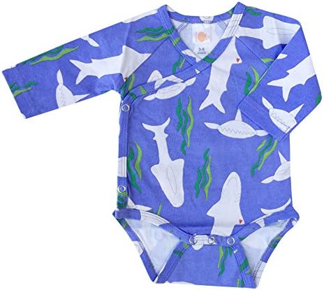 Satsuma Designs Unisex Baby Organic Infant Bodysuit Long Sleeve 6-12mos Sharks