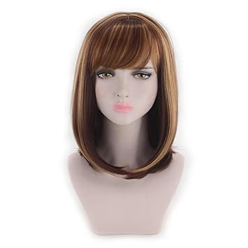 Amazon Com Synthetic Wig Straight Wavy Bob Haircut Synthetic