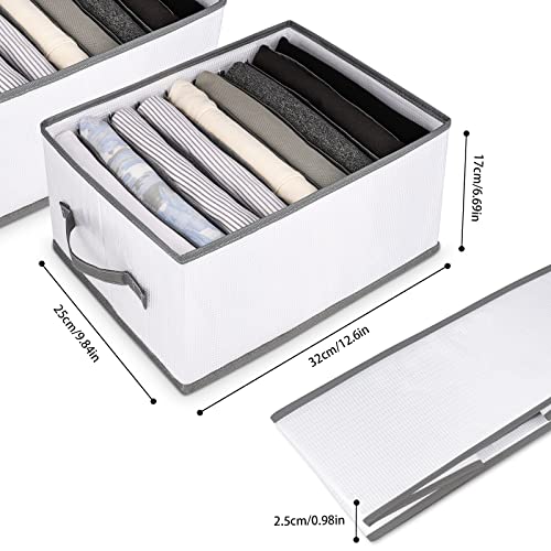 sprecenk Wardrobe Organiser 9 Grid Storage Boxes Drawer Organiser, Pack of 2 Foldable Trousers Storage Clothes Storage for T-Shirts, Shorts, Skirts, Light Grey