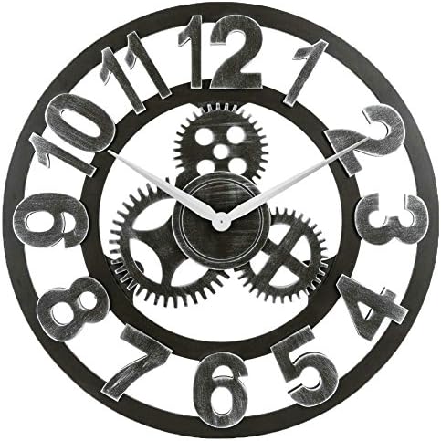 WLHOPE Vintage Gear Wall Clock Hand-Made 3D Wall Clock, Wooden Retro Gear Clock Roman Digital Noiseless Clock Kitchen Living Room Decor Supplies (Silver Digital 23inchse/58cm)