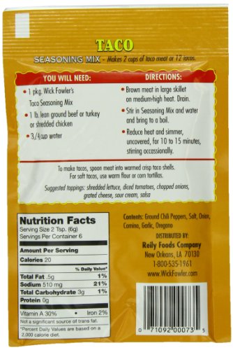 Wick Fowler's Products Taco Seasoning, 1.25-Ounce Boxes (Pack of 24)