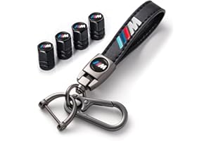 INTERTEST Combo of Car Tire Valve Caps+Car Key Chain for BMW M M2 M4 M5 M6 M8 X1 X2 X3 X5 X6 M135i M240i Z4 328i X7, 4pcs Car Tire Dust Caps&Car Keychain Keyring Set, Car Key Chain Replacement