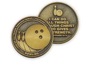 LOGOS COINS Bowling Coin, Christian Sports Coin for Young Athletes, for Boys and Girls, Gift for Bowlers or Bowling Team, I Can Do All Things Through Christ, Antique Gold Plated Challenge Coin, Philippians 4:13