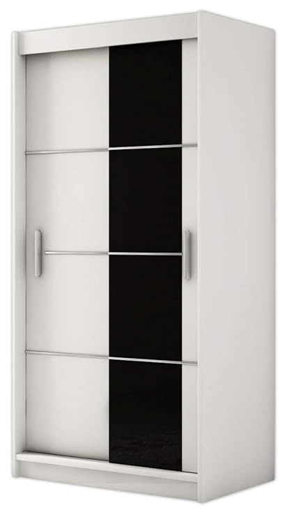 Kryspol Schwebetürenschrank Renato 5 100 Kleiderschrank mit Lacobel, Kleiderstange und Einlegeboden Schlafzimmer- Wohnzimmers