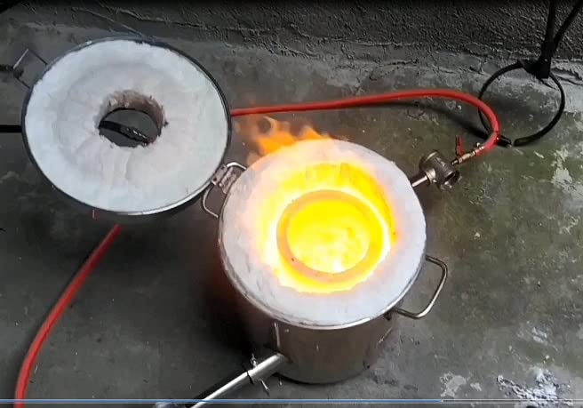 LSMIITTH 16KG/35LB Gas Metal Melting Furnace Kit 2642°F / 1450°C Propane Forge Dual Burner (Each 100,000 BTU) Foundry Home Kiln Smelting Casting Tool Refining Recycle Brass,Gold,Silver
