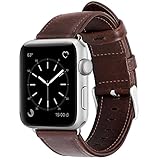 OUHENG Apple Watch Band 42mm, Retro Vintage Genuine Leather iWatch Replacement Strap for Apple Watch Series 1 Series 2, Dark Brown