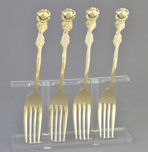 Rose handle demi fork-gold plate -set of four