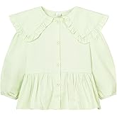Mud Kingdom Girls Peter Pan Collar Shirts Puff Long Sleeve Blouse Solid Cotton Button Down Fall