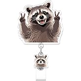 Funny Raccoon Badge Reel for ID Card, Cute Raccoon Retractable Nurse Alligator Clip Badge Reel for Women, ID Name Tag Badge Holder for Office School Hospital Nurses Doctors Teachers