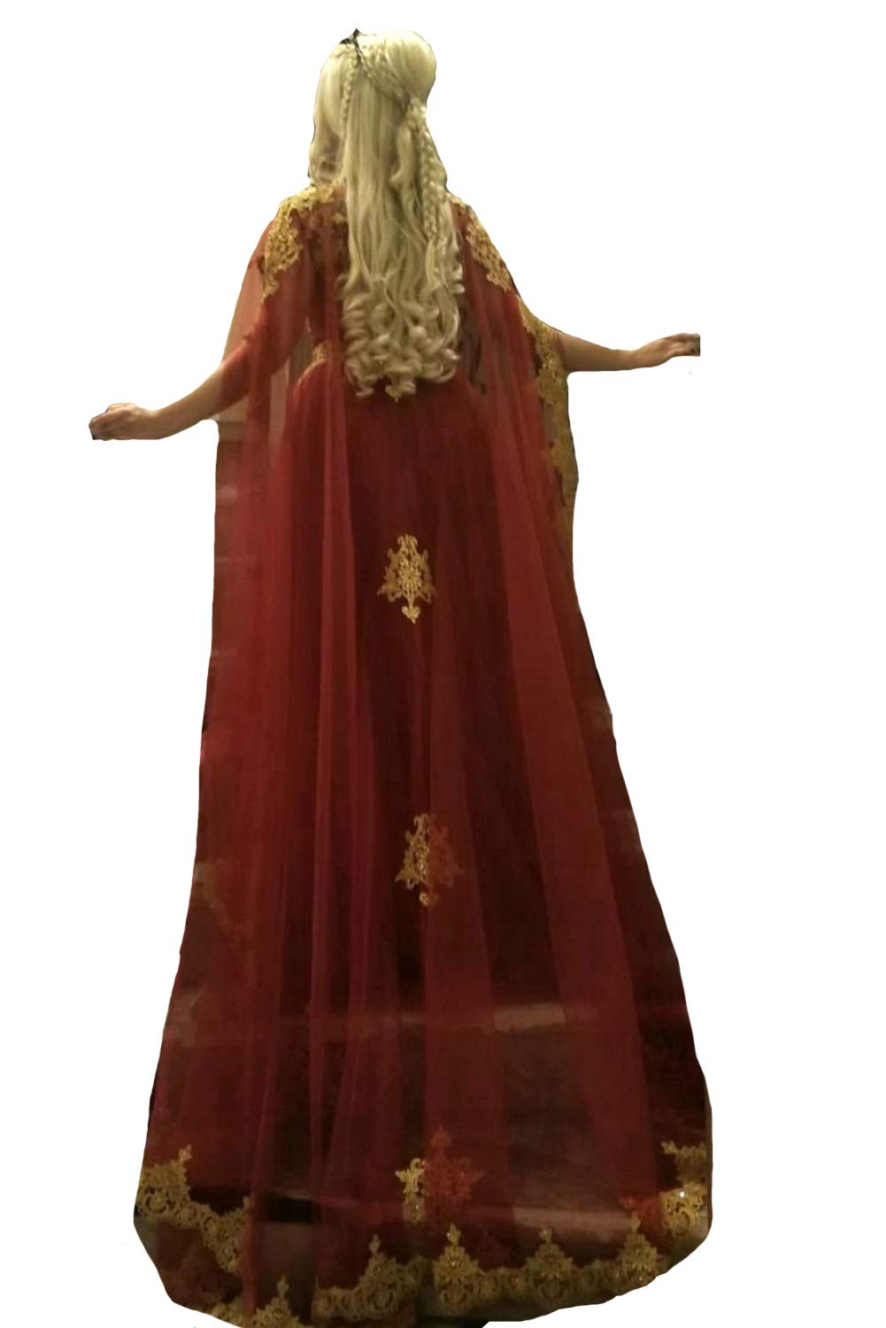 Photo 1 of Gold Lace Vintage Long Prom Evening Dress Wedding Gown with Cape Wine Red US 16