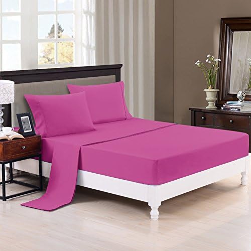Luxury Comfort 2800 Series Wrinkle &amp; Fade Resistant Egyptian Cotton Quality Ultra Soft 4-Piece Bed Sheet Set (Queen, Pink)