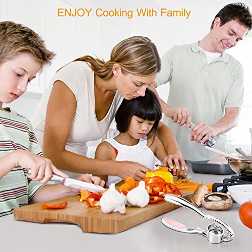 Garlic Press and Peeler Set garlic mincer Stainless Steel Kitchen Garlic Mincer and Professional Heavy Soft-Handled (wihte1)