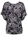 LL WT1116 Womens V Neck Short Sleeve Tie Dye Drape Dolman Top XXXL BLACK