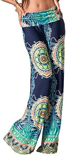 Bohemian Mandala Paisley Print Hippie Flare Fold-Top Yoga Lounge Pants (S)