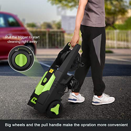 mrliance 3500PSI Electric Pressure Washer 2.0GPM Power Washer 1800W High Pressure Washer Cleaner Machine with Spray Gun, Hose Reel, Brush, and 4 Adjustable Nozzle (Green)